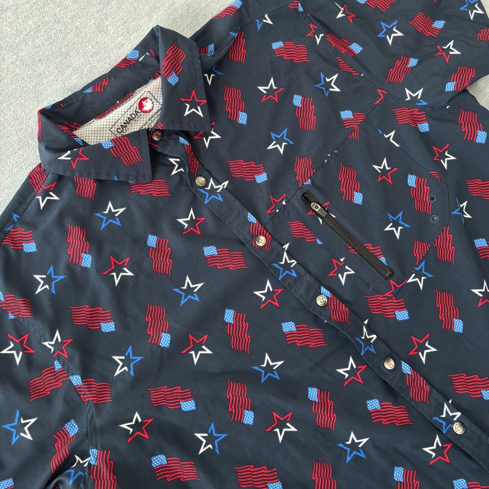 Canada Weather Gear Men Large Navy American Flag Stars Short Sleeve Shirt CWG048